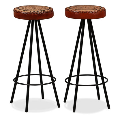 2/4x Bar Stools Genuine Leather Canvas Bistro Pub Dining Chair Seating