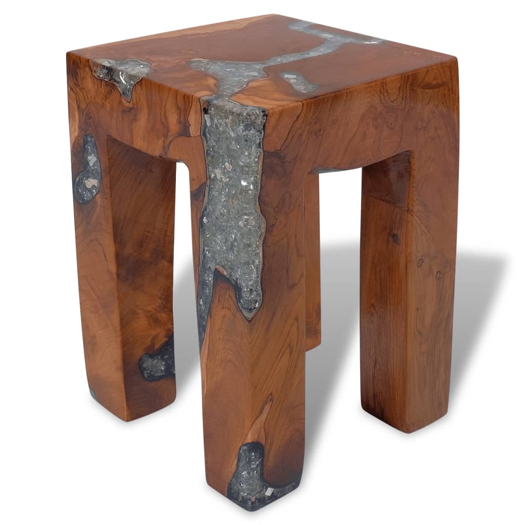 vidaXL Stool Solid Teak Wood and Resin-0