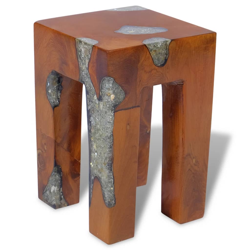 vidaXL Stool Solid Teak Wood and Resin-1