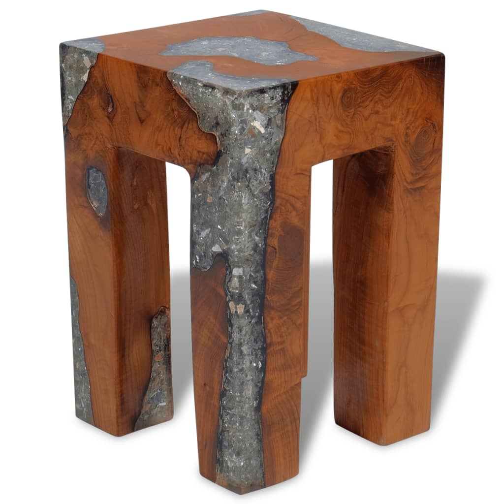 vidaXL Stool Solid Teak Wood and Resin-2