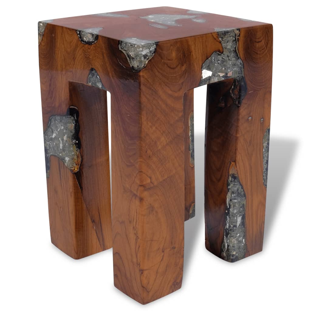 vidaXL Stool Solid Teak Wood and Resin-3