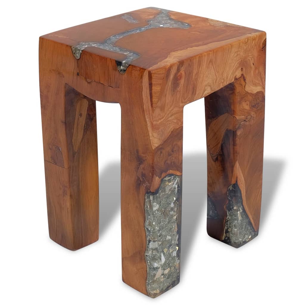 vidaXL Stool Solid Teak Wood and Resin-4