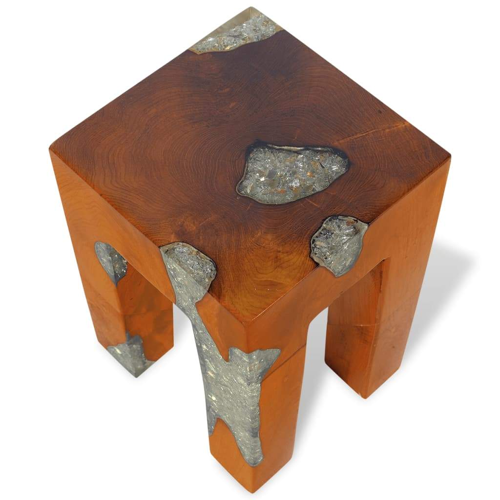 vidaXL Stool Solid Teak Wood and Resin-5