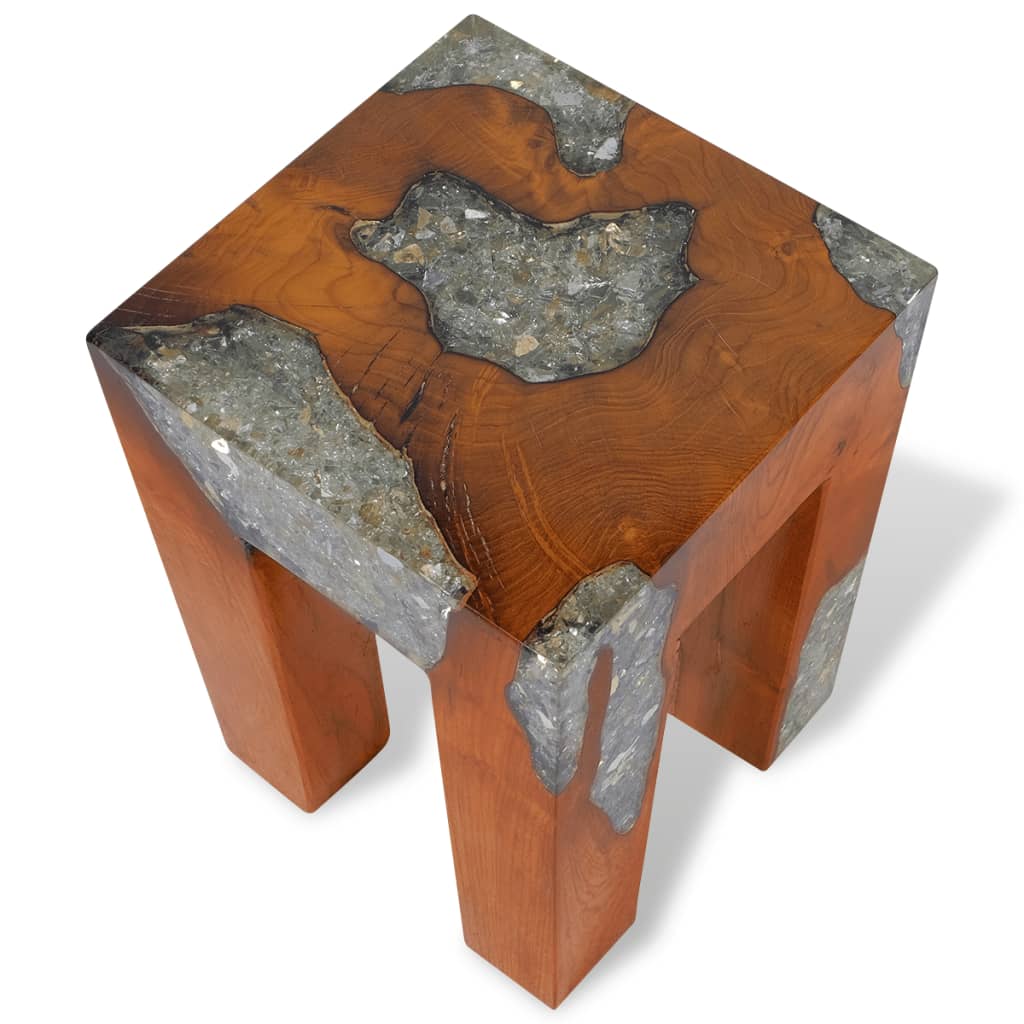 vidaXL Stool Solid Teak Wood and Resin-7