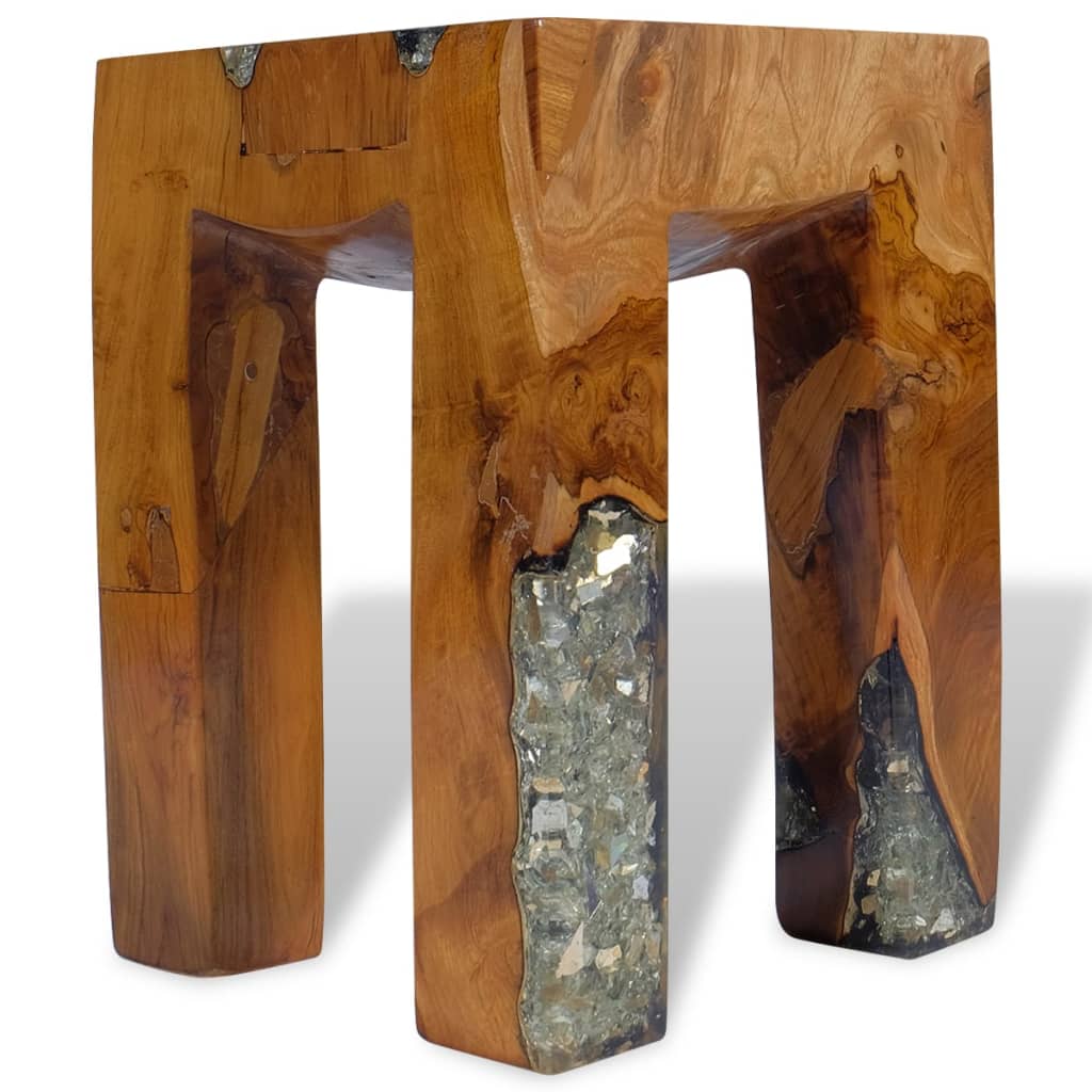 vidaXL Stool Solid Teak Wood and Resin-9