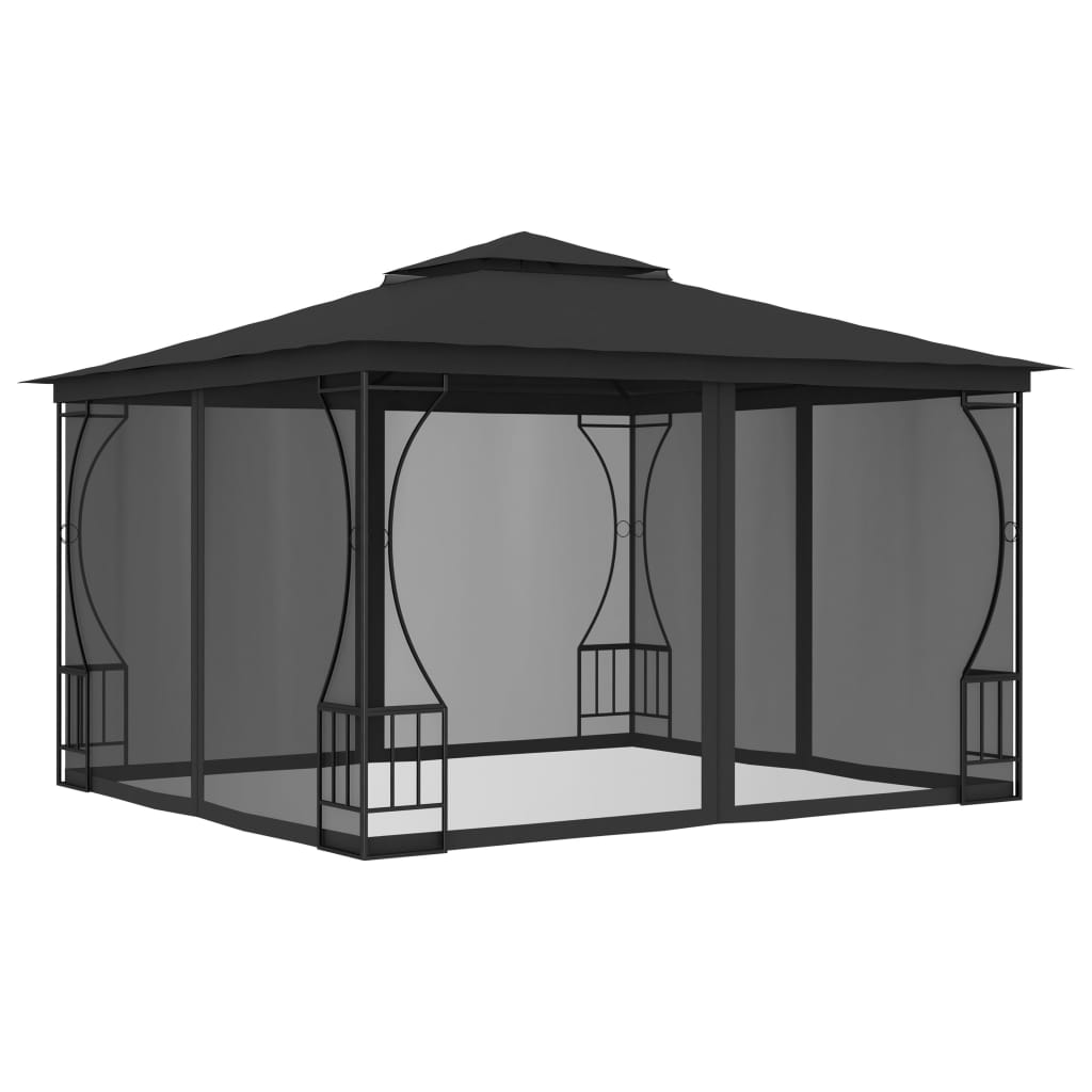 vidaXL Gazebo with with Nets Outdoor Furniture 118.1"/157.5" Anthracite/Cream-6