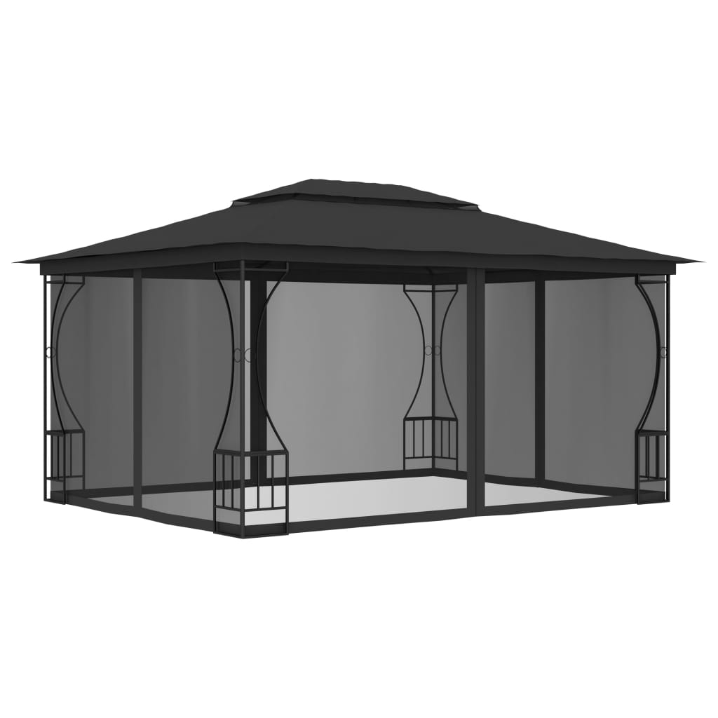 vidaXL Gazebo with with Nets Outdoor Furniture 118.1"/157.5" Anthracite/Cream-9