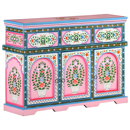 vidaXL Solid Mango Wood Hand-Painted Sideboard Storage Furniture Blue/Pink-3