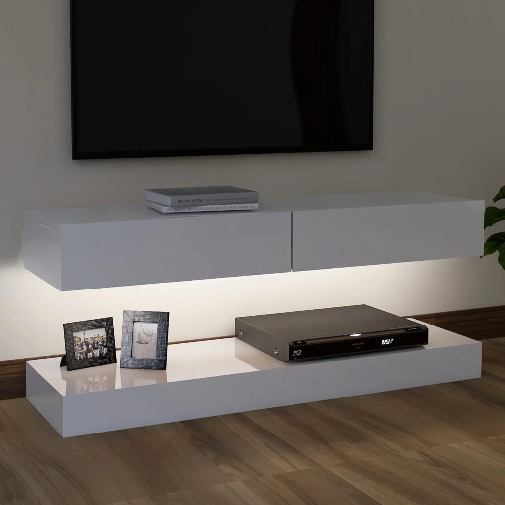 vidaXL TV Cabinet with LED Lights High Gloss White 47.2"x13.8"-2