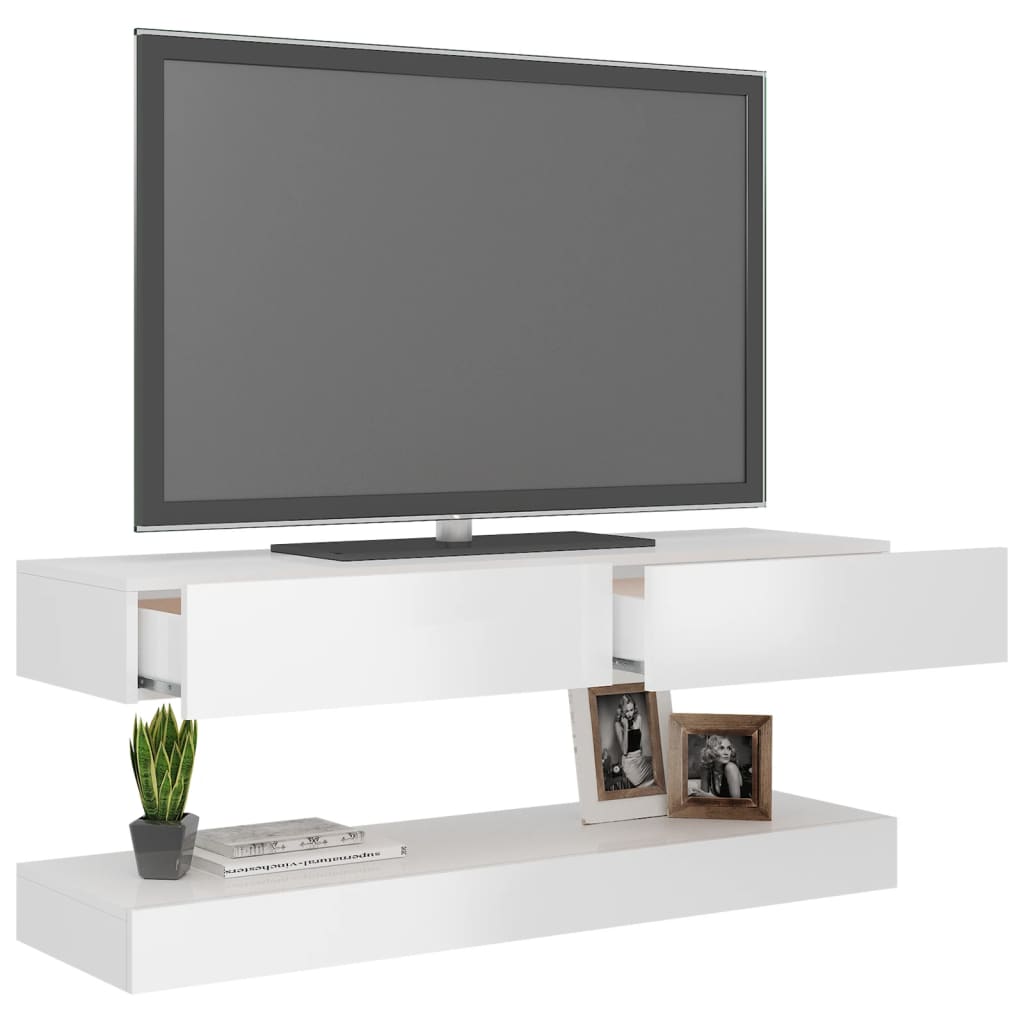 vidaXL TV Cabinet with LED Lights High Gloss White 47.2"x13.8"-7