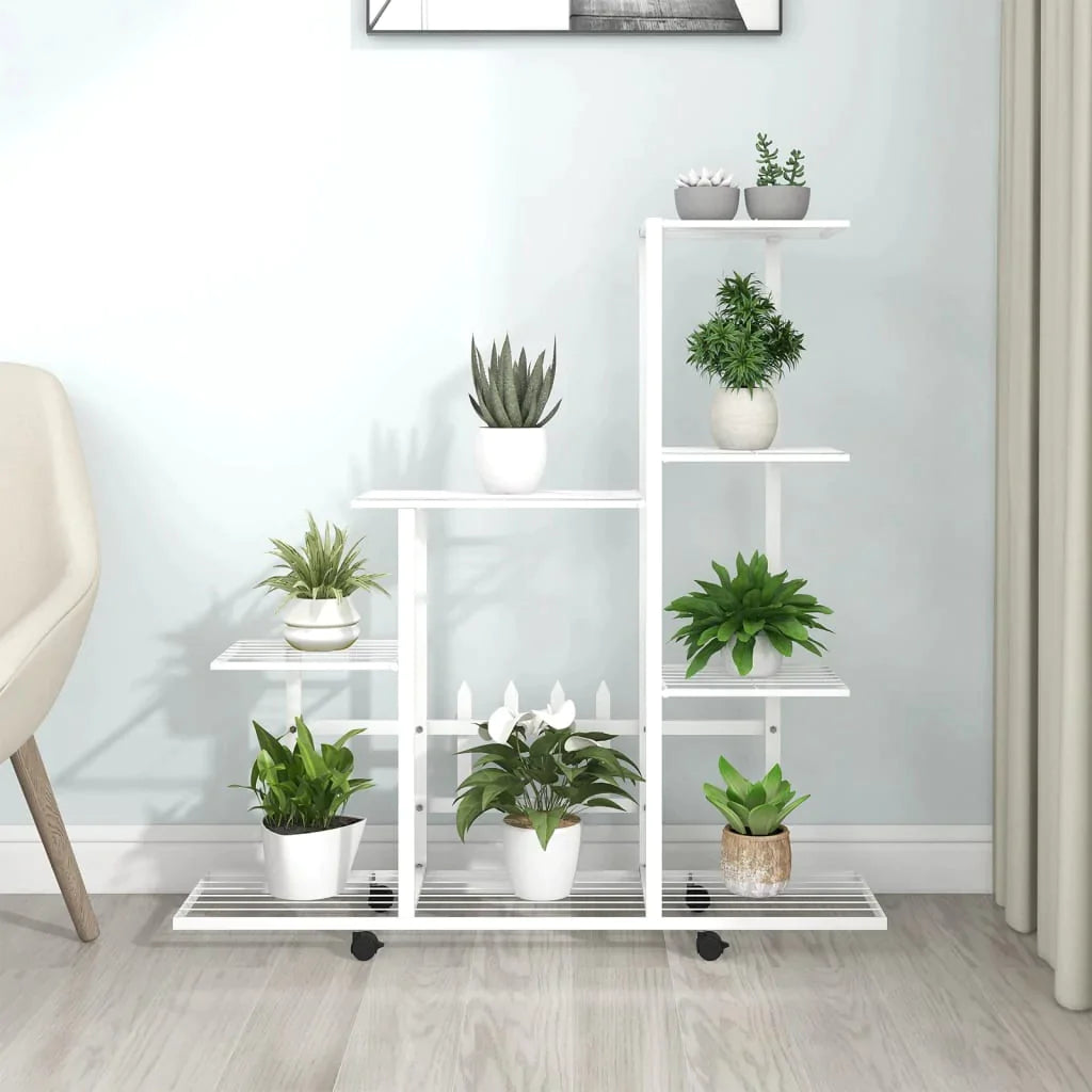 vidaXL Flower Stand with Wheel 37.2"x9.8"x36.4" White Metal-0