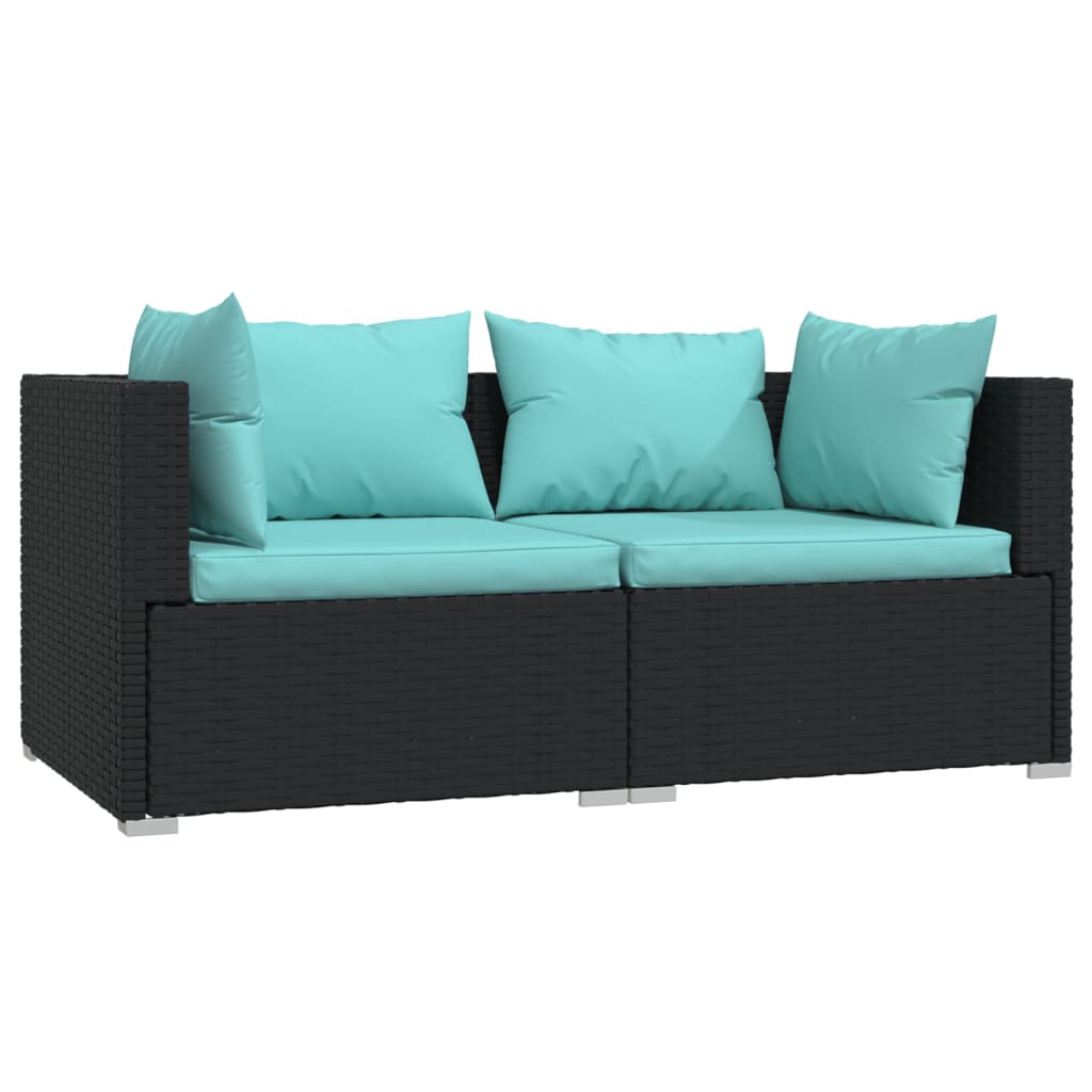 vidaXL 3 Piece Patio Lounge Set with Cushions Black Poly Rattan-2