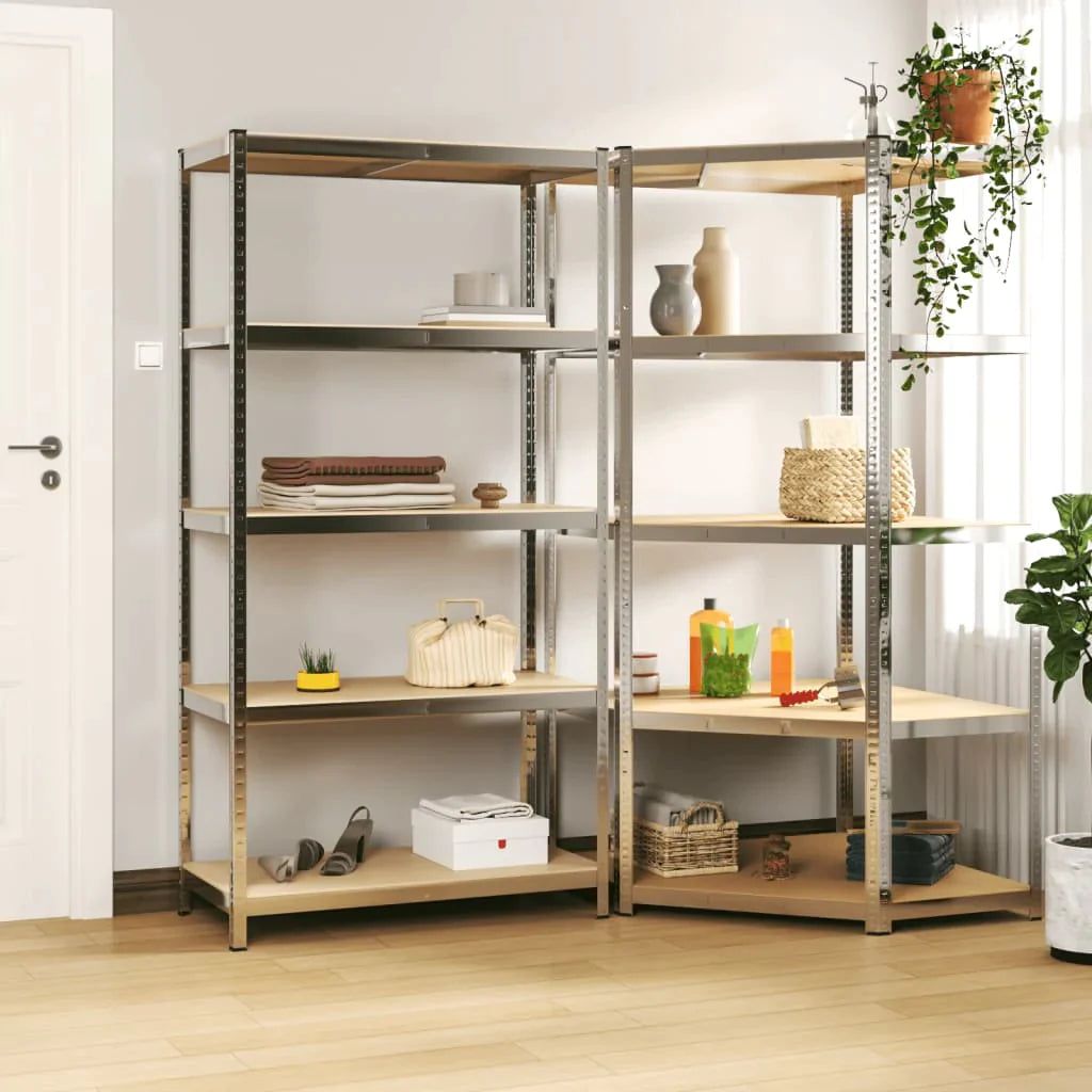 vidaXL 2/3x 5-Layer Heavy-duty Shelves Steel&Engineered Wood Rack Gray/Silver-28