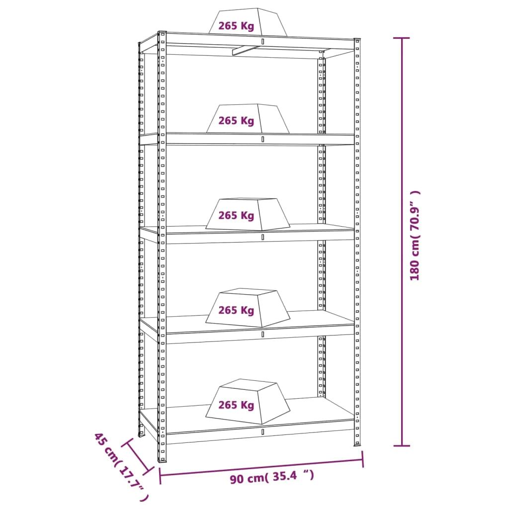 vidaXL 2/3x 5-Layer Heavy-duty Shelves Steel&Engineered Wood Rack Gray/Silver-11