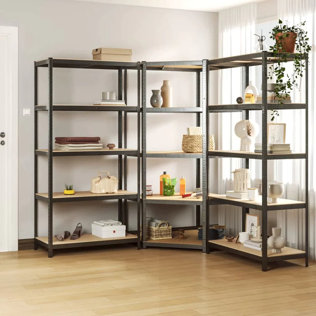 vidaXL 2/3x 5-Layer Heavy-duty Shelves Steel&Engineered Wood Rack Gray/Silver-10