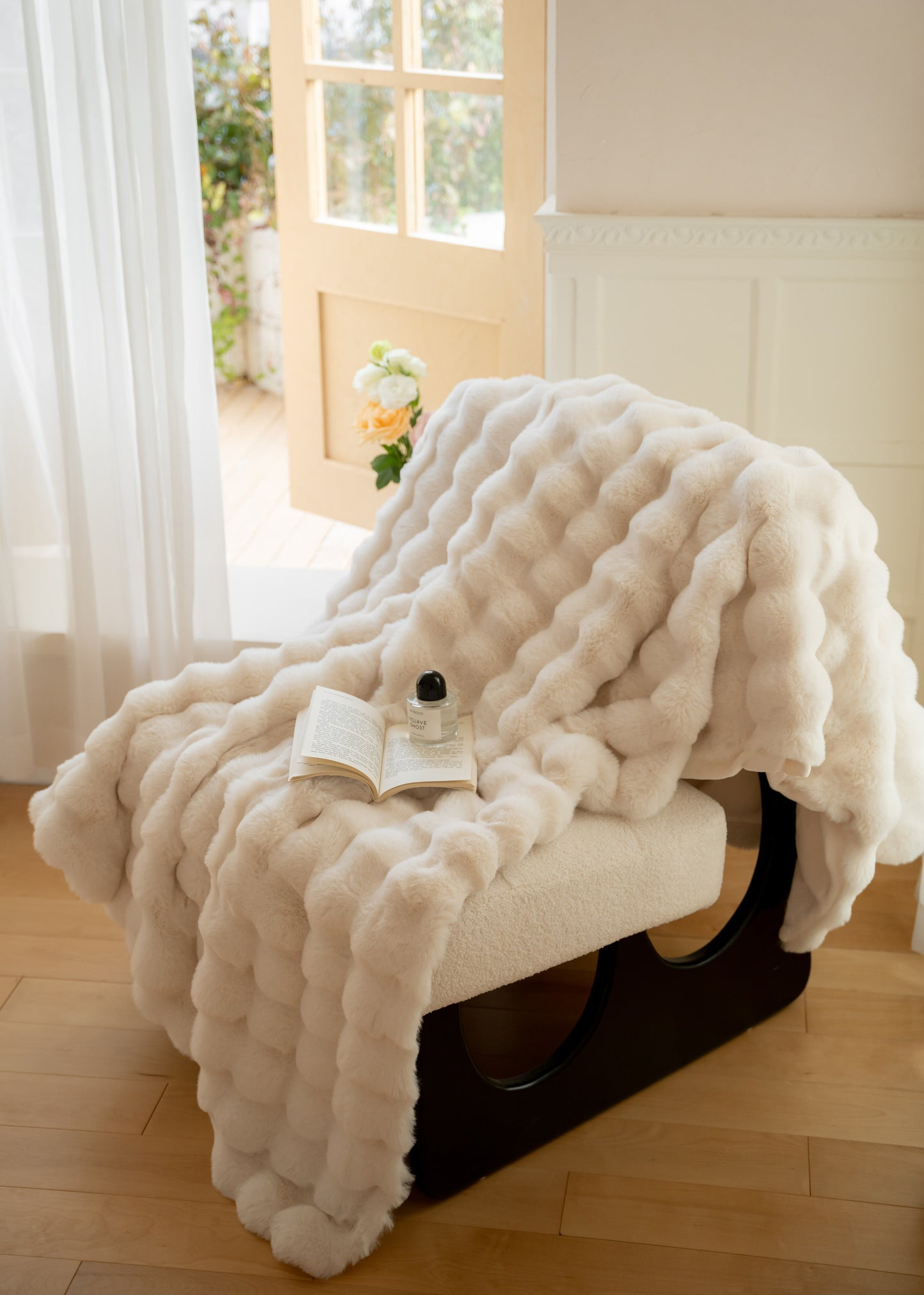 Large Cream Throw Blanket- soft and cozy as rabbit fur