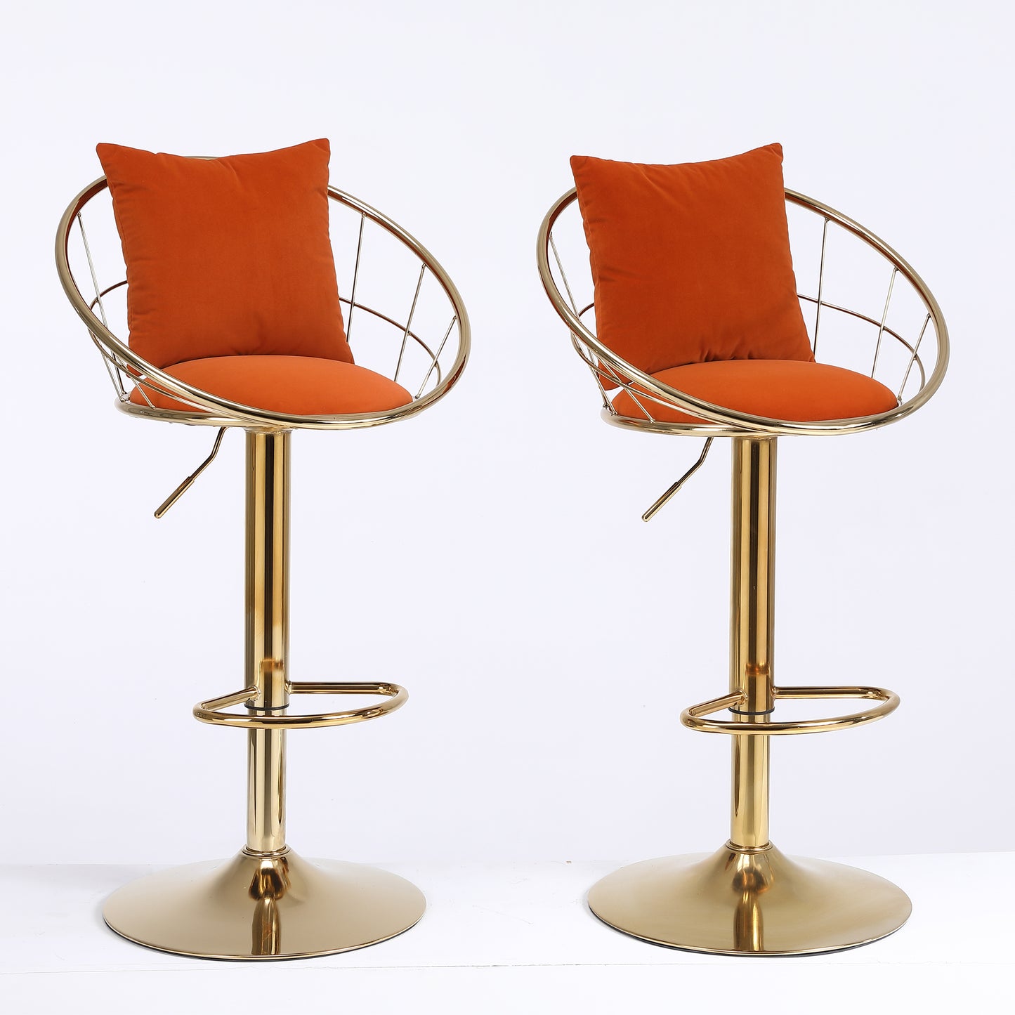 Orange velvet bar chair, pure gold plated