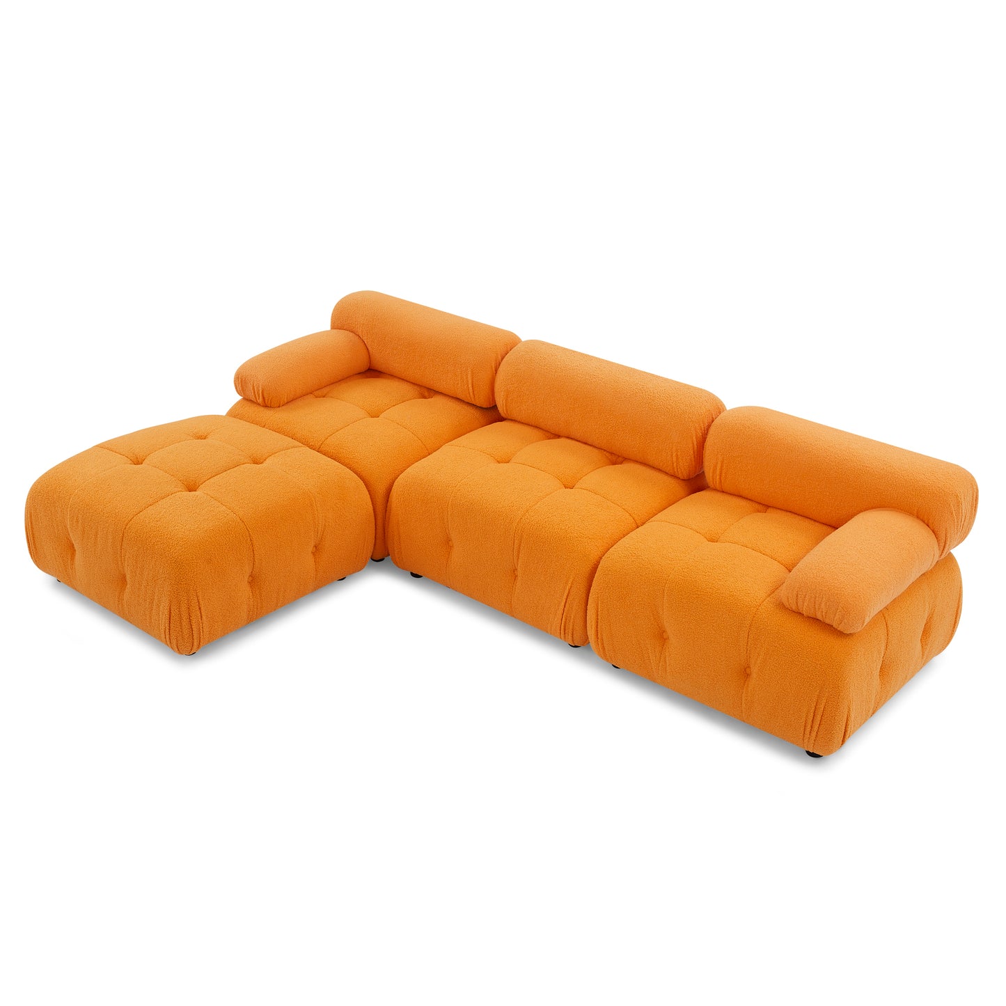 Modular Sectional Sofa, Button Tufted Designed and DIY Combination,L Shaped Couch with Reversible Ottoman, Orange Teddy Fabric