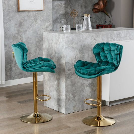 Swivel Bar Stools Set of 2, Velvet Counter Height Adjustable Barstools, Dining Bar Chairs Upholstered Modern Bar Stool -Green