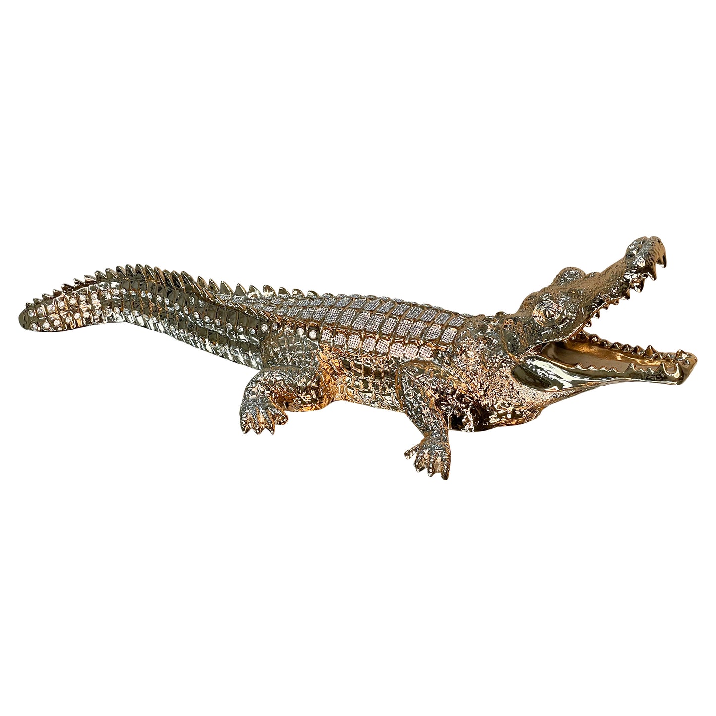 Ambrose Diamond Encrusted Gold Plated Crocodile (34"L X 10.5"W X 9"H)