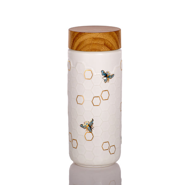 Honey Bee Ceramic Travel Mug / Gold 12.3 oz