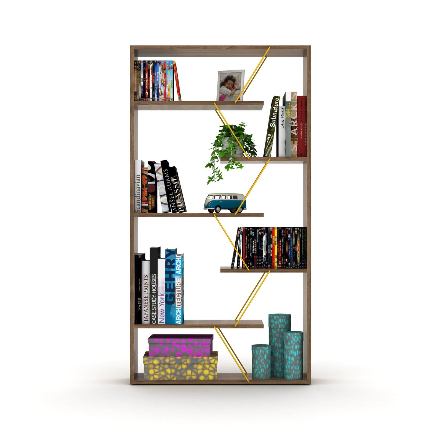 Furnish Home Store Wood Frame Etagere Open Back 6 Shelves Bookcase Industrial Bookshelf