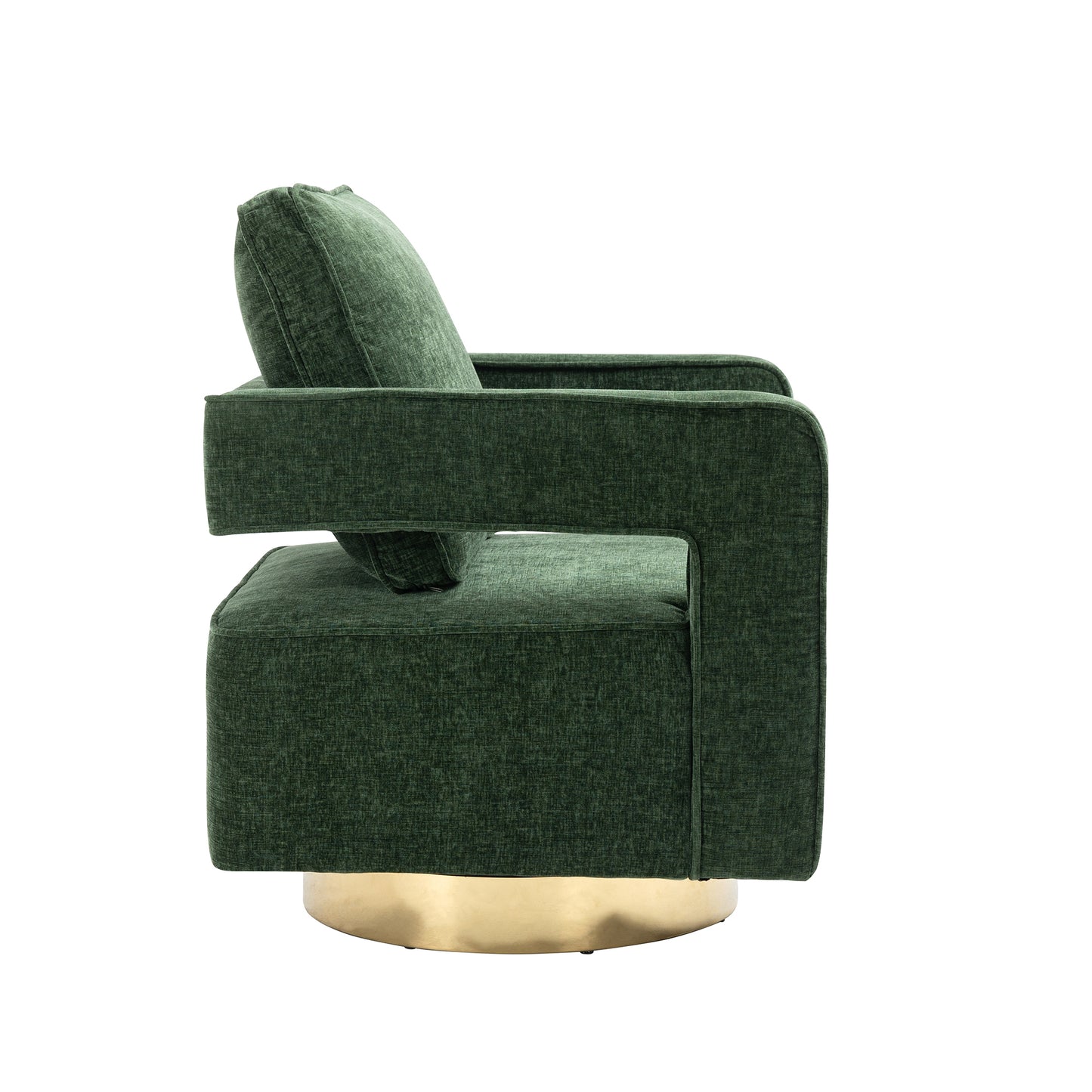 30.7"W Swivel Accent Open Back Chair Modern Comfy Sofa Chair With Gold Stainless Steel Base  (Green Chenille)