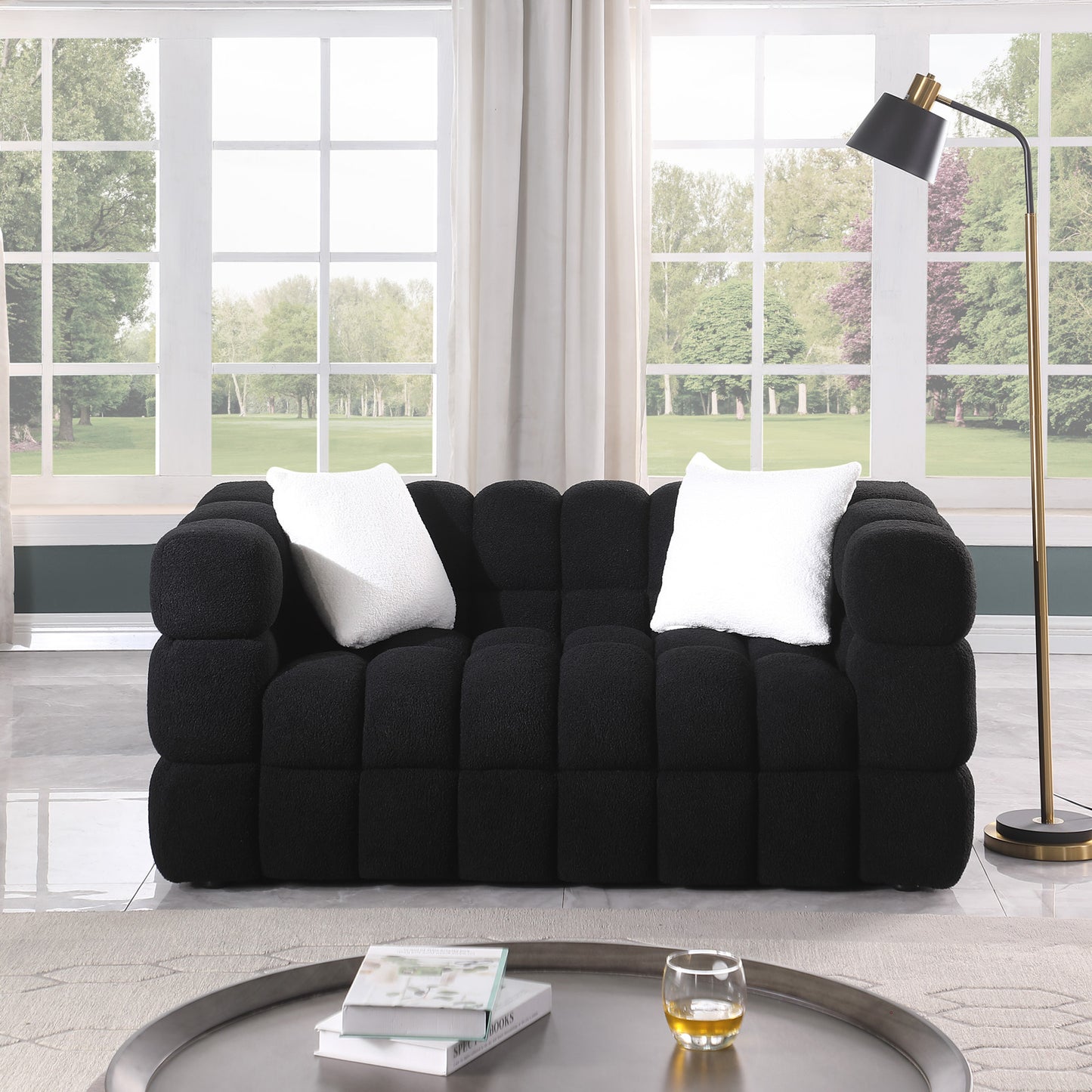 62.2 Length ,35.83" depth, sofa, boucle sofa, 3-seater