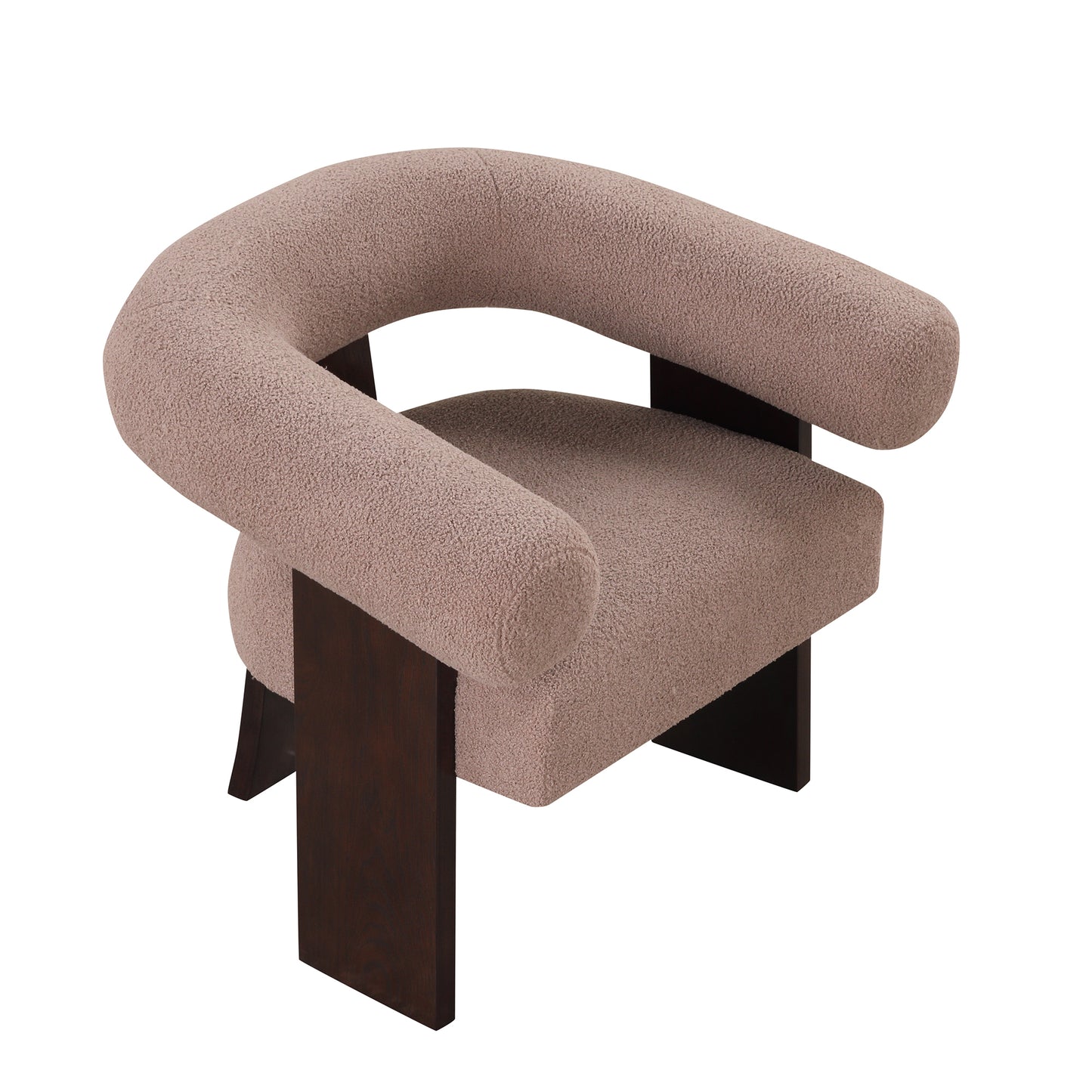 The Curved Wishbone Frame Accent Chair Teddy Velvet, Light Brown