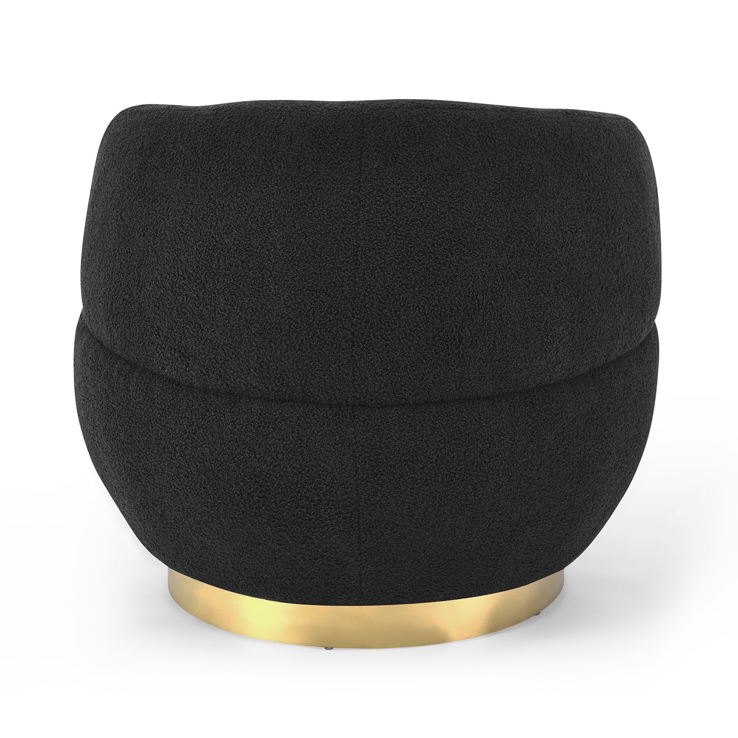 Swviel Barrel Chair with Gold Stainless Steel Base, with Storage Ottoman, Teddy Fabric, Black