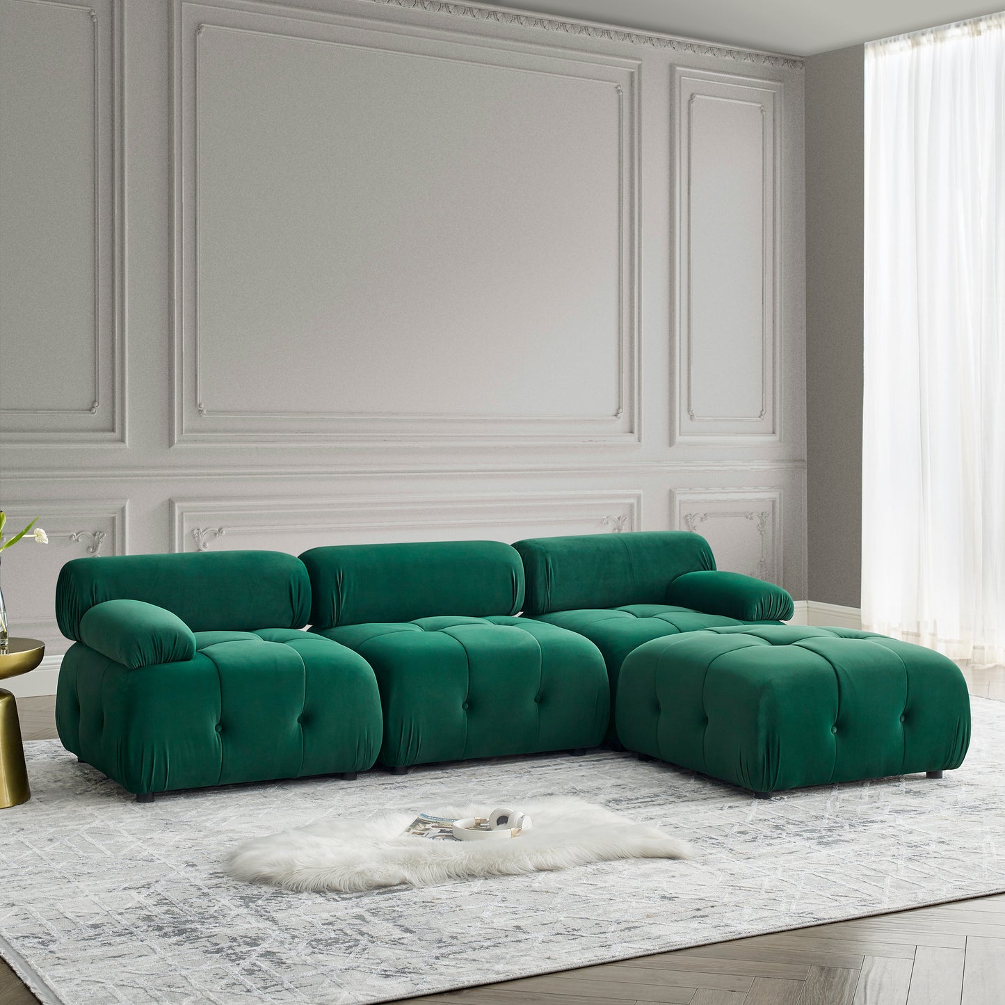 Modular Sectional Sofa, Button Tufted Designed and DIY Combination,L Shaped Couch with Reversible Ottoman, Green Velvet