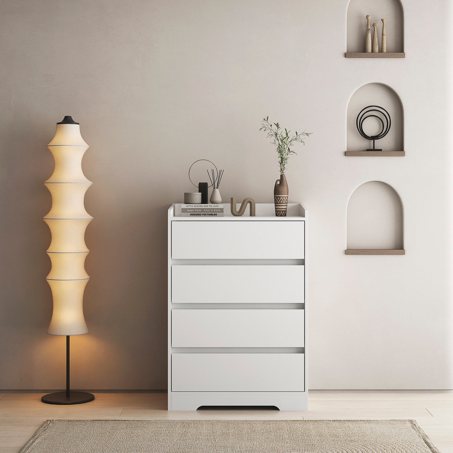 4 Drawer Dresser, Chest of Drawers Without Handle, 100% Waterproof, Modern Wooden Cabinet with Sturdy Frame