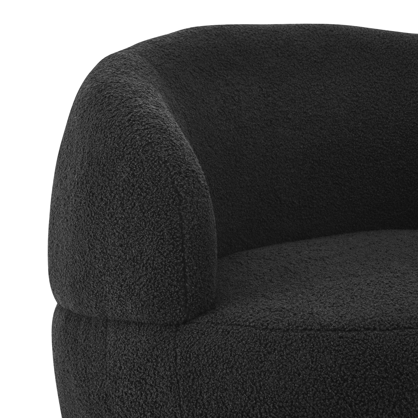 Swviel Barrel Chair with Gold Stainless Steel Base, with Storage Ottoman, Teddy Fabric, Black