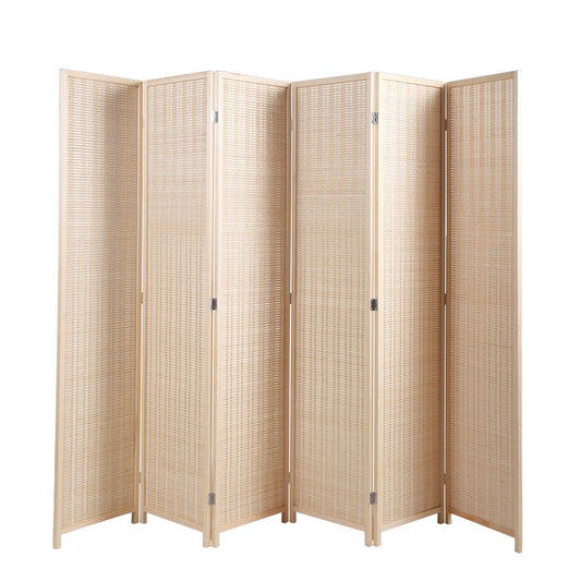 6 Panel Bamboo Room Divider, Private Folding Portable Partition Screen- Natural