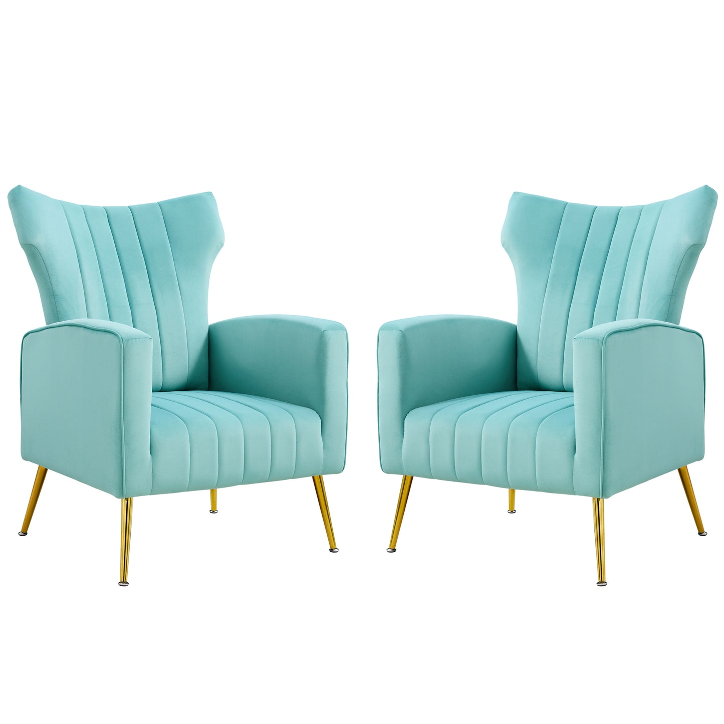 Modern Velvet Accent Chair with Arms, Wingback Reading Chair with Gold Metal Legs