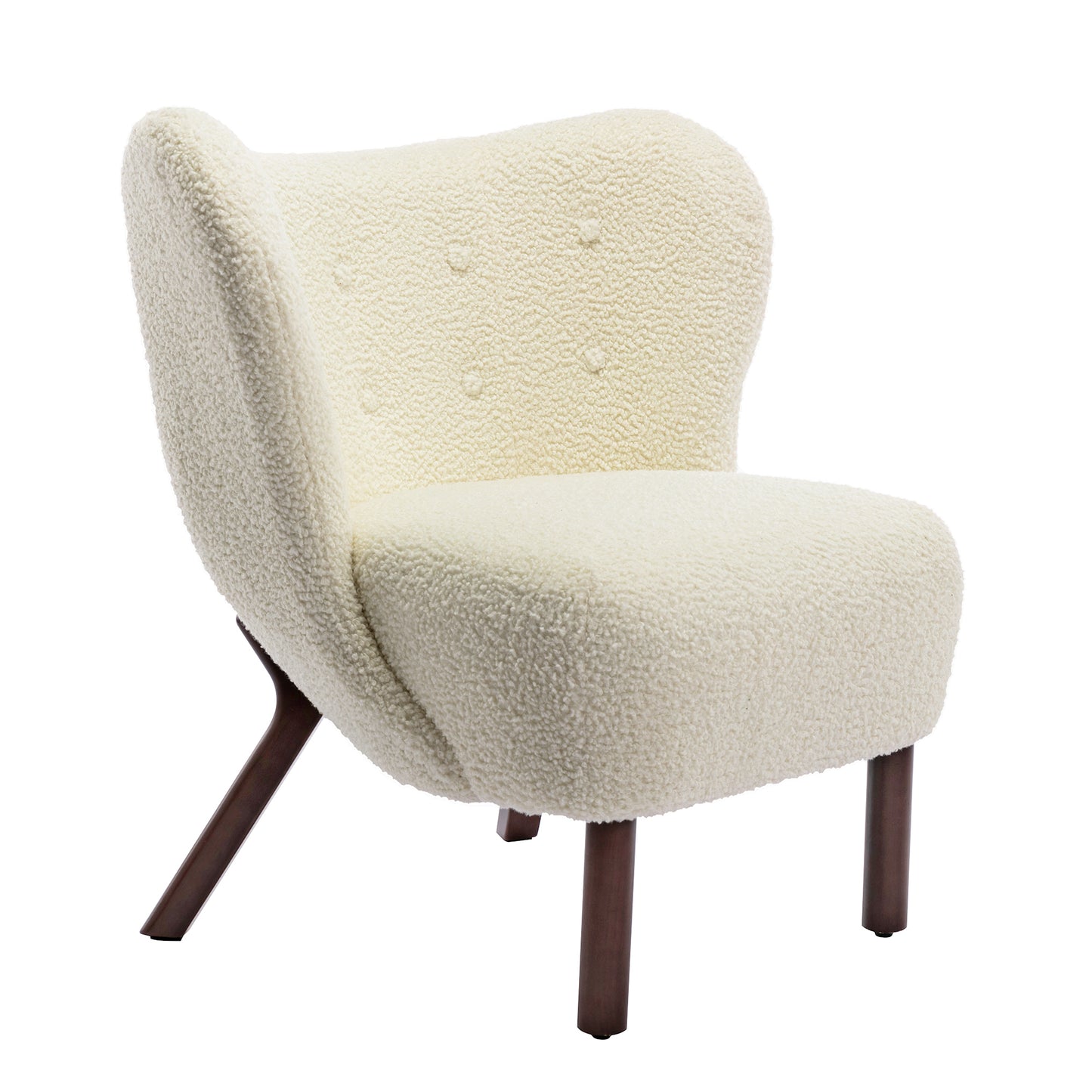 Modern Accent Chair Lambskin Sherpa Wingback Tufted Side Chair with Solid Wood Legs