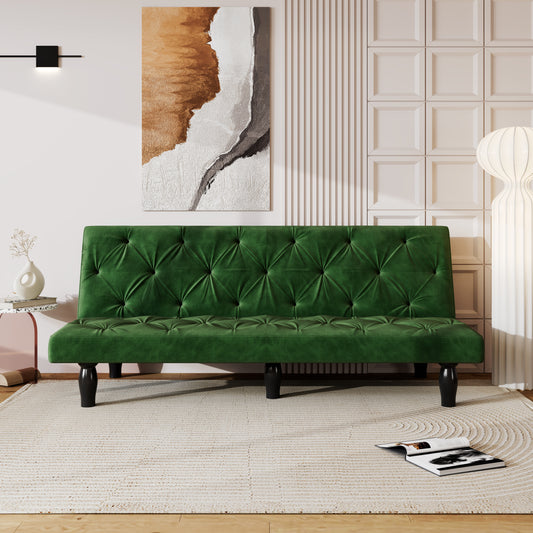 Sofa converts into sofa bed 66" green velvet sofa bed