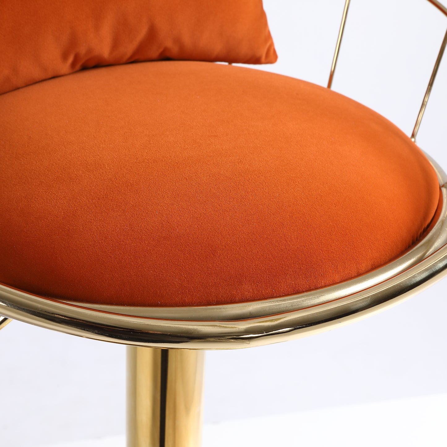 Orange velvet bar chair, pure gold plated