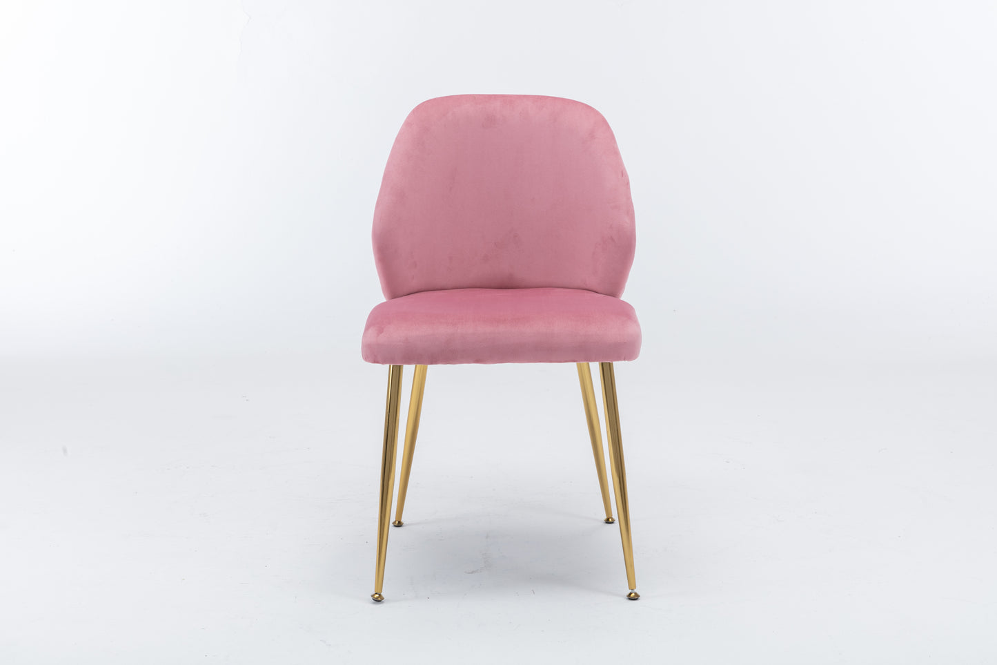 Dining Chair Set of 2, Woven Velvet Upholstered Side Chairs with Barrel Backrest and Gold Metal Legs, Pink