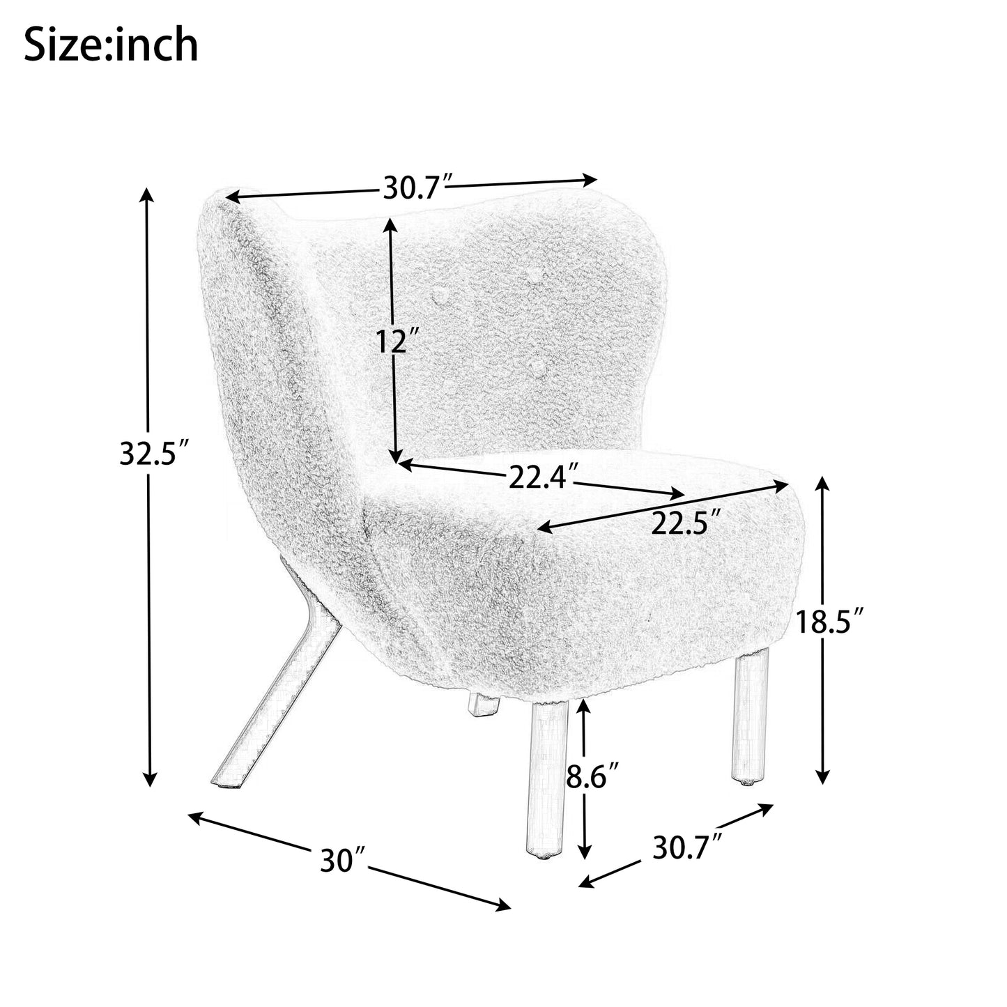 Modern Accent Chair Lambskin Sherpa Wingback Tufted Side Chair with Solid Wood Legs