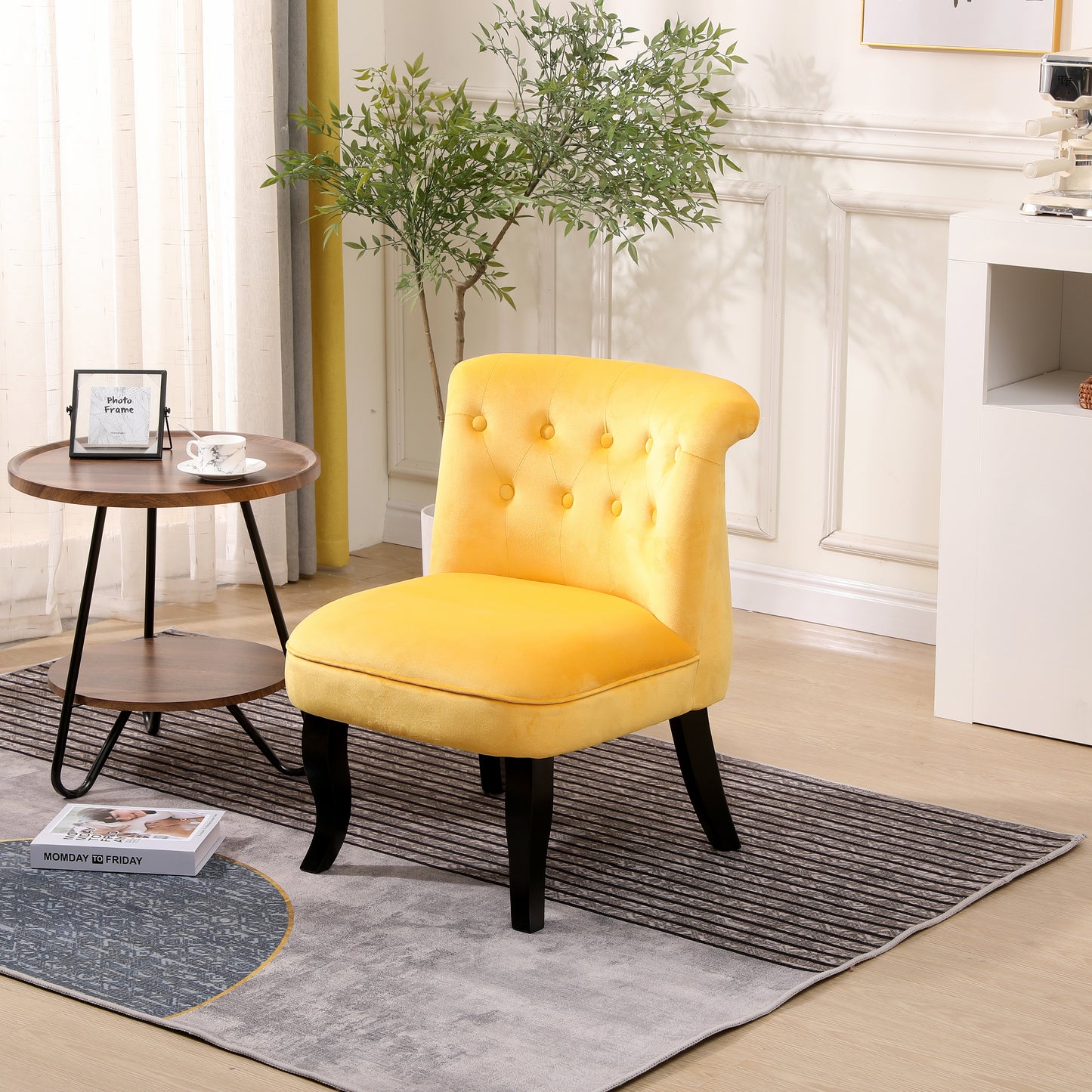 Yellow Velvet Accent Chair – Upholstered Single Sofa with Sturdy Wood Frame for Living Room, Home & Office Furniture