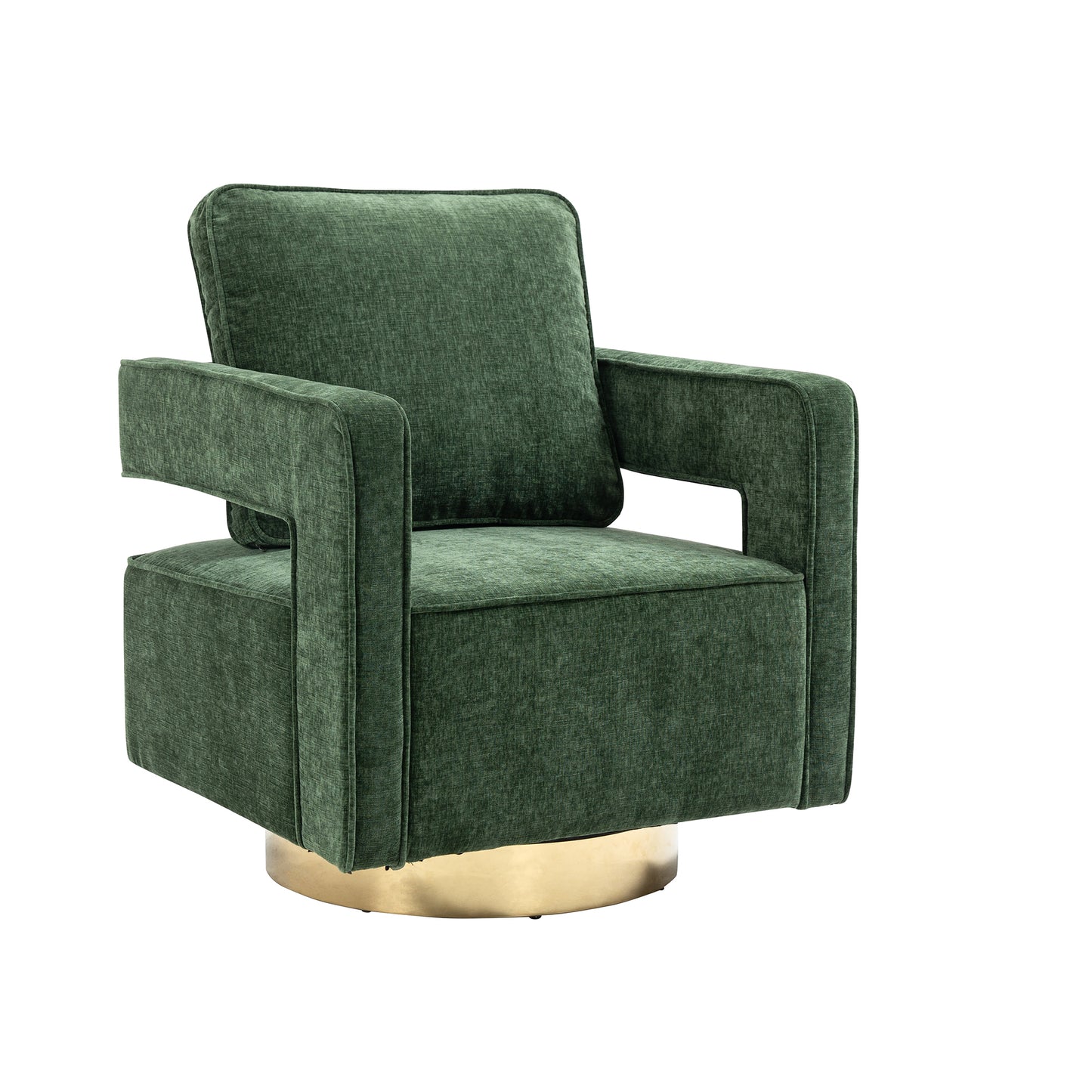 30.7"W Swivel Accent Open Back Chair Modern Comfy Sofa Chair With Gold Stainless Steel Base  (Green Chenille)