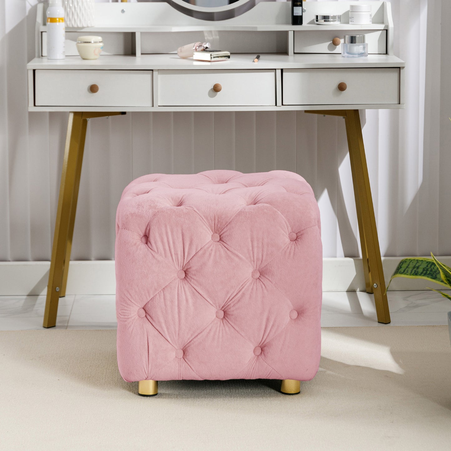 Pink Modern Velvet Upholstered Ottoman