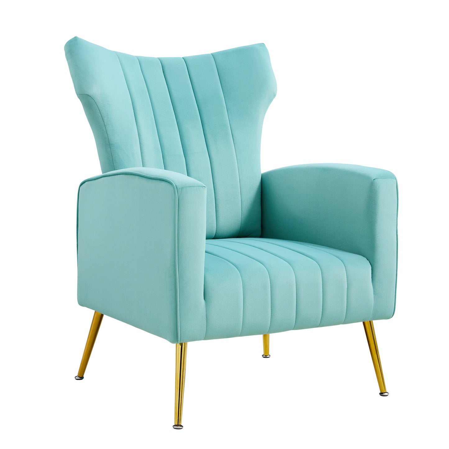 Modern Velvet Accent Chair with Arms, Wingback Reading Chair with Gold Metal Legs