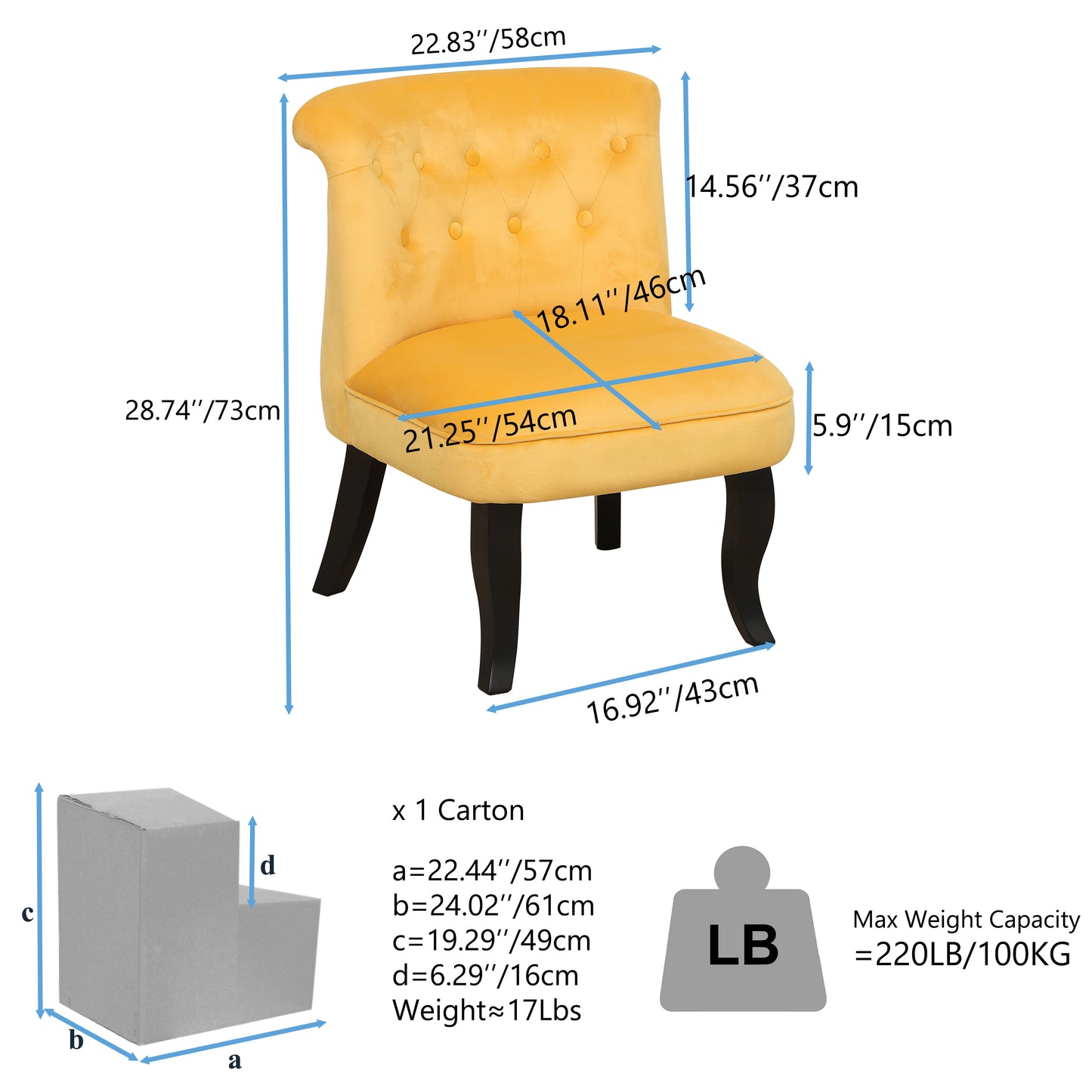 Yellow Velvet Accent Chair – Upholstered Single Sofa with Sturdy Wood Frame for Living Room, Home & Office Furniture