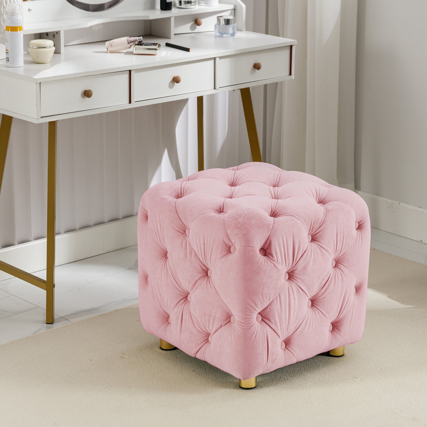 Pink Modern Velvet Upholstered Ottoman