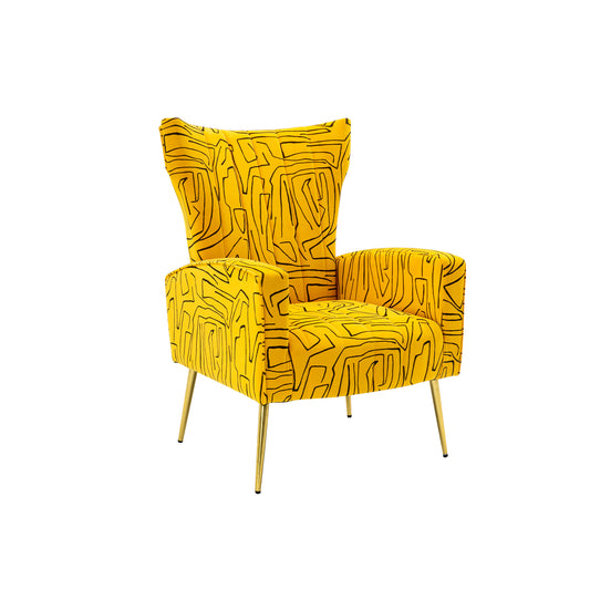 Yellow Accent Chair, leisure single chair with Rose Golden feet