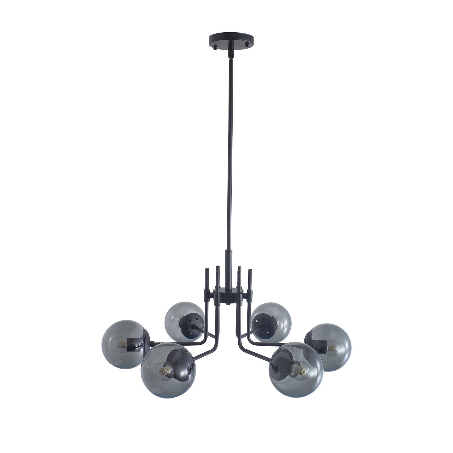 Modern American style chandelier-black iron-glass lampshade -6 bulbs