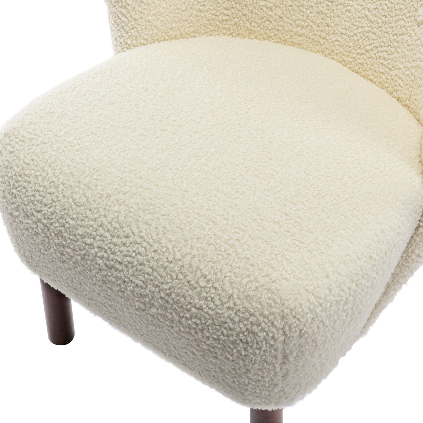 Modern Accent Chair Lambskin Sherpa Wingback Tufted Side Chair with Solid Wood Legs