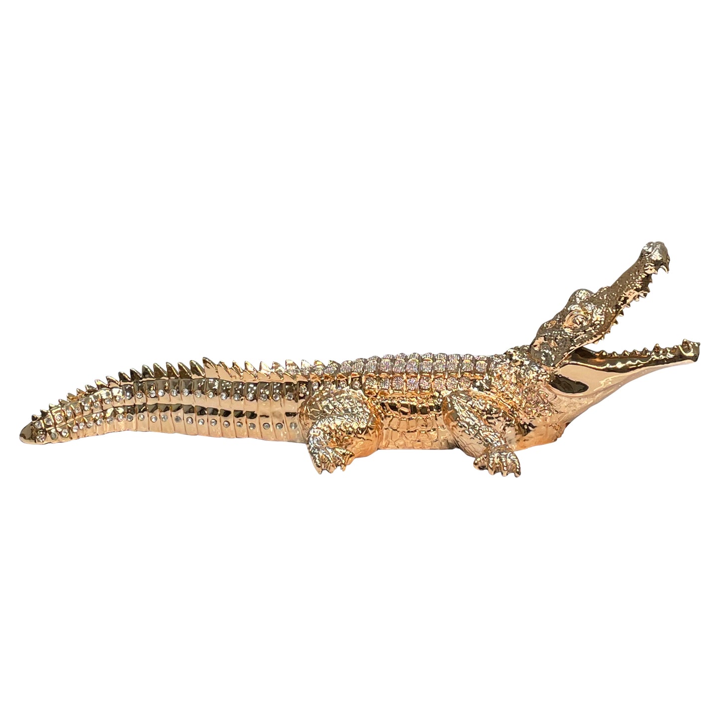 Ambrose Diamond Encrusted Gold Plated Crocodile (34"L X 10.5"W X 9"H)